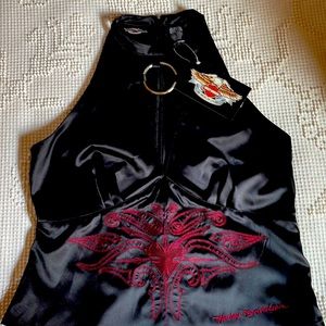 Harley Davidson Halter Black Satin Top New